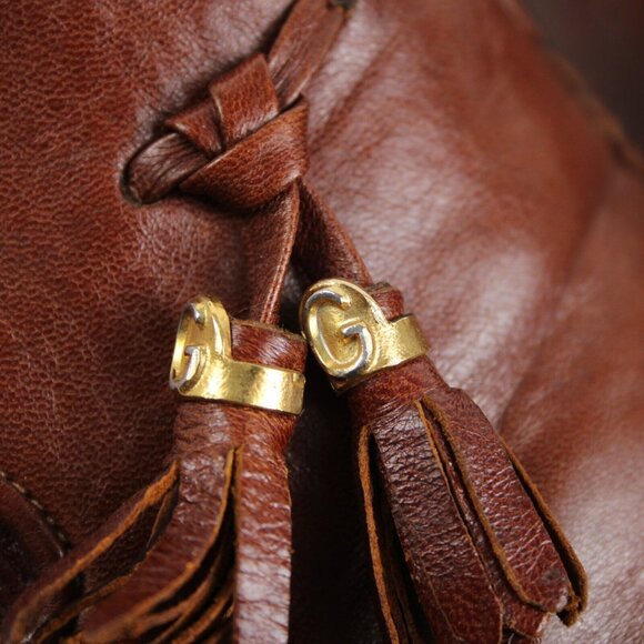 Gucci Sz 43.5? M Brown Tassle Leather Upper Fabric Inner Loafer Shoe - Picture 11 of 16